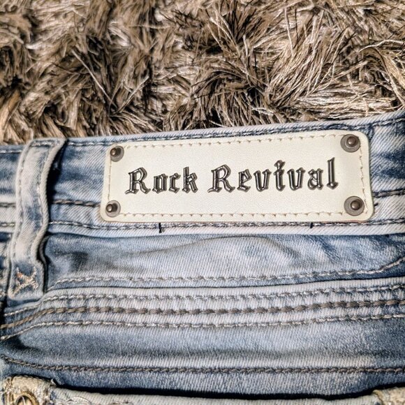 SOLD Rock Revival Raven Light Wash Distressed Bootcut Jeans Size 28 NEW Low Rise - Picture 12 of 16